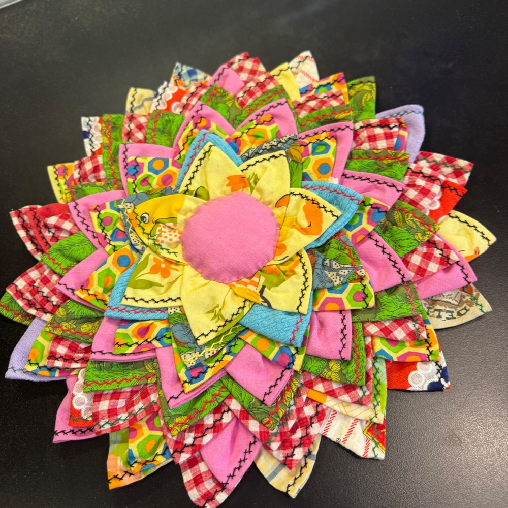 Handmade Petal Pop Zinnia Wall Hanging Art Multicolor Boho Fabric Floral